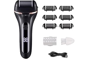 Electric Foot File, Professional Foot Callus Remover Rechargeable Pedicure Tools with 6 Roller Heads for Cracked Heels and De