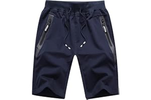 GUNLIRE Big Boy's Casual Shorts Summer Cotton Classic Fit Elastic Waist Shorts with Zipper Pockets