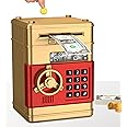ATM Piggy Bank for Boys Girls, Electronic Money Bank with Password, Auto Scroll Paper Money Saving Box，Kids Safe Money Jar, Great Gift Toy Bank for Kids (Gold Red)