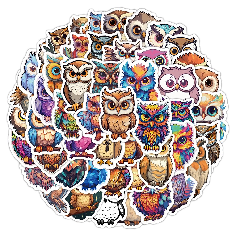 Unique Owl Vinyl Stickers, 50 PCS Waterproof Cartoon Birds Decals for Laptops, Scrapbooking, Journals, Notebooks, Water Bottles, Suitcases, Phones & DIY Decor