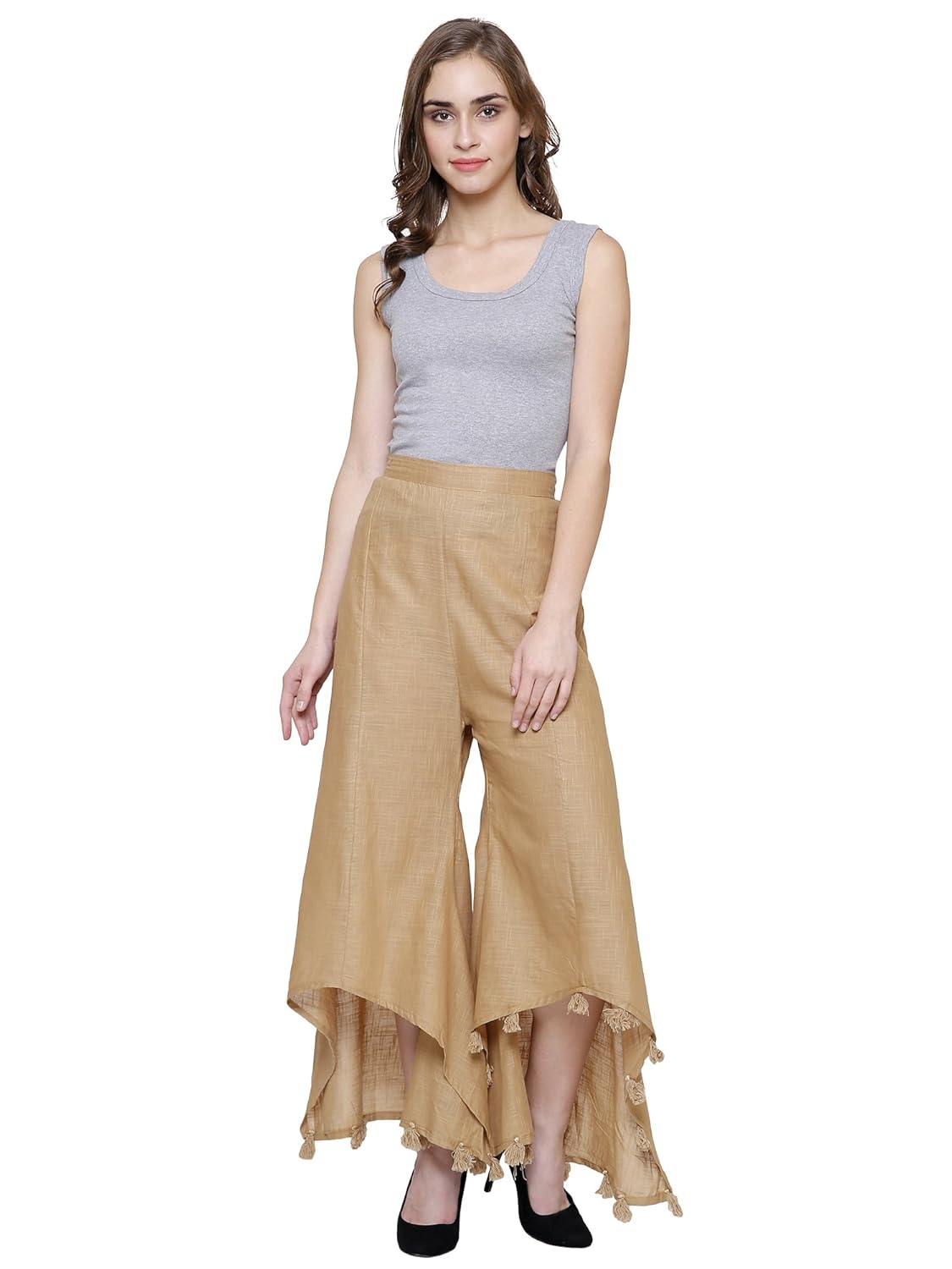 damen mode women's cotton slub straight up and down stylish palazzo