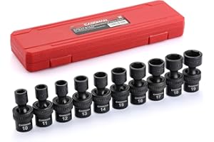 CASOMAN 10 PCS 3/8" Drive Standard Universal Impact Socket Set, 6 Point, CR-MO, Metric,10-19mm