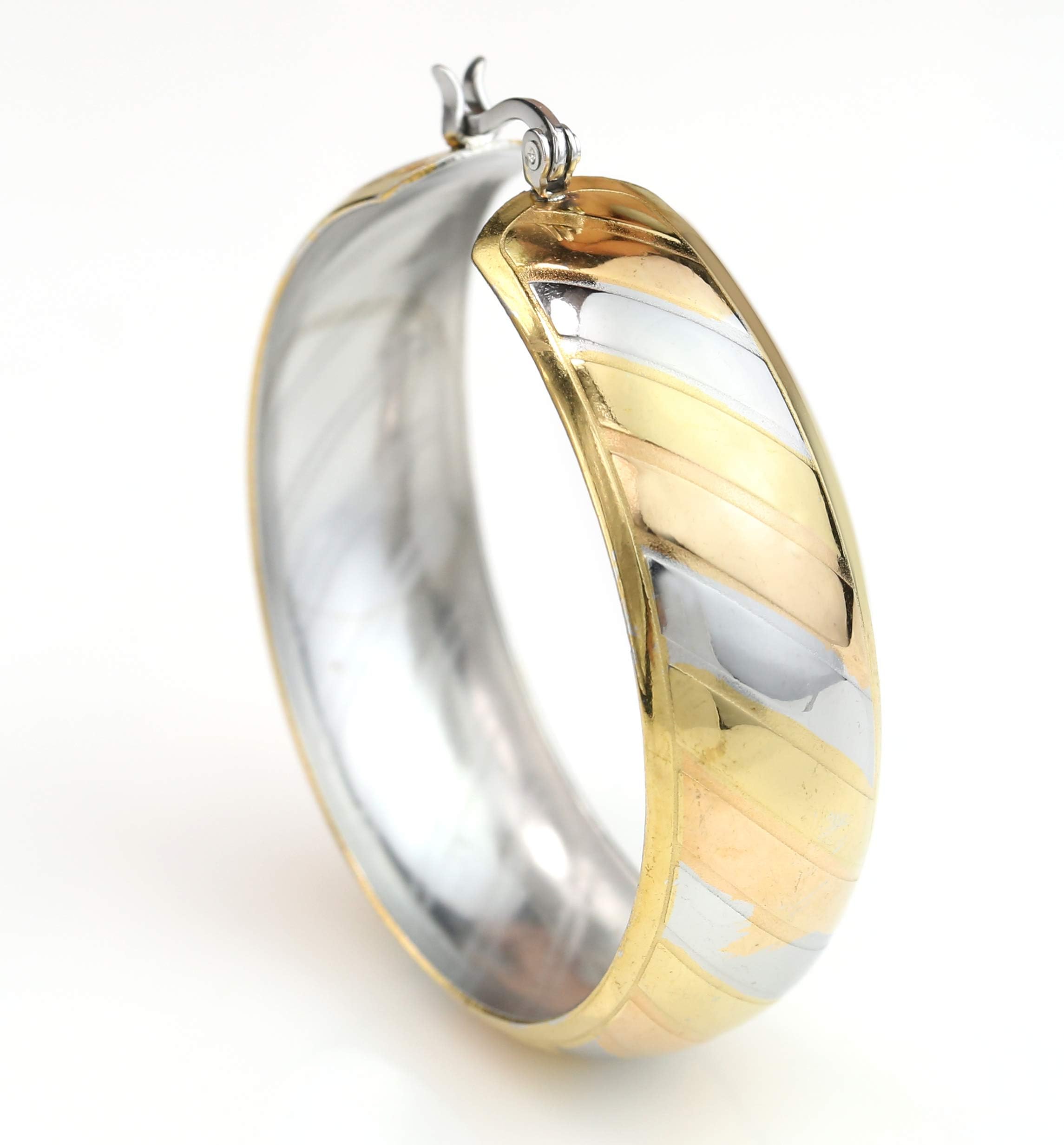 United Elegance Designer Tri-Color Earring Collection 3 - Tri-Color or Two-Tone (Gold, Rose, Silver Tone) Hoop Earrings