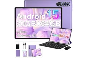 Tablette Android 15 avec clavier, 30 Go + 64 Go, tablettes Octa-Core 2 en 1 de 10,1" avec Wi-Fi 5G, écran HD IPS, 6000 mAh, é