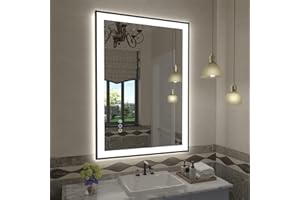 SMIROR 28x 36 Inch Lighted Mirrors with Black Frame for Bathroom Wall, Smart Led Vanity Mirrors, Front and Backlit, Dimmable, Anti-Fog, Memory, Shatterproof, ETL Listed (Horizontal/Vertical)