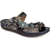 Spring Step L'Artiste Women’s Kindness Slide Sandals - Adjustable Hook and Loop Strap with Snake Skin Pattern Leather - Flexible Sole, Comfortable Flat Heel