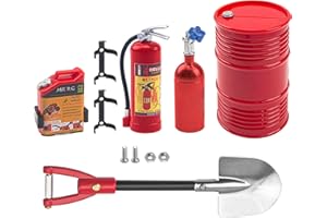 HIRCQOO RC Scale Fire Extinguisher Oil Drum Container Bottle,Shovel Mini Fuel Tank Decoration Accessories Compatible with TRX4 Axial SCX10 D90 Tamiya CC01 90046 Redcat 1/10 RC Crawler Car (Red)