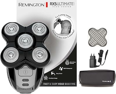 Glatzen- Rasierer Herren elektrisch, Kopf- Rasierapparat Lithium (Schwarz, 5 Scherköpfe, glattes Rasurergebnis mit max. 0,2mm, Haar-Auffang-Kammer, Detail-Trimmer) Kopfrasierer XR1501