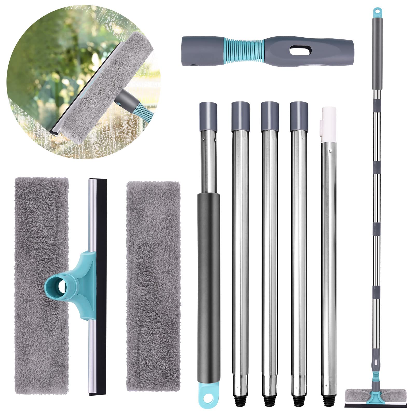 Jubor Window Cleaner 2 in 1, 78" Professional Window Wiper with Telescopic Handle, Telescopic Window Squeegee from 23 to 200 cm, Glass Cleaning Tools for High Windows Indoor and Outdoor Use