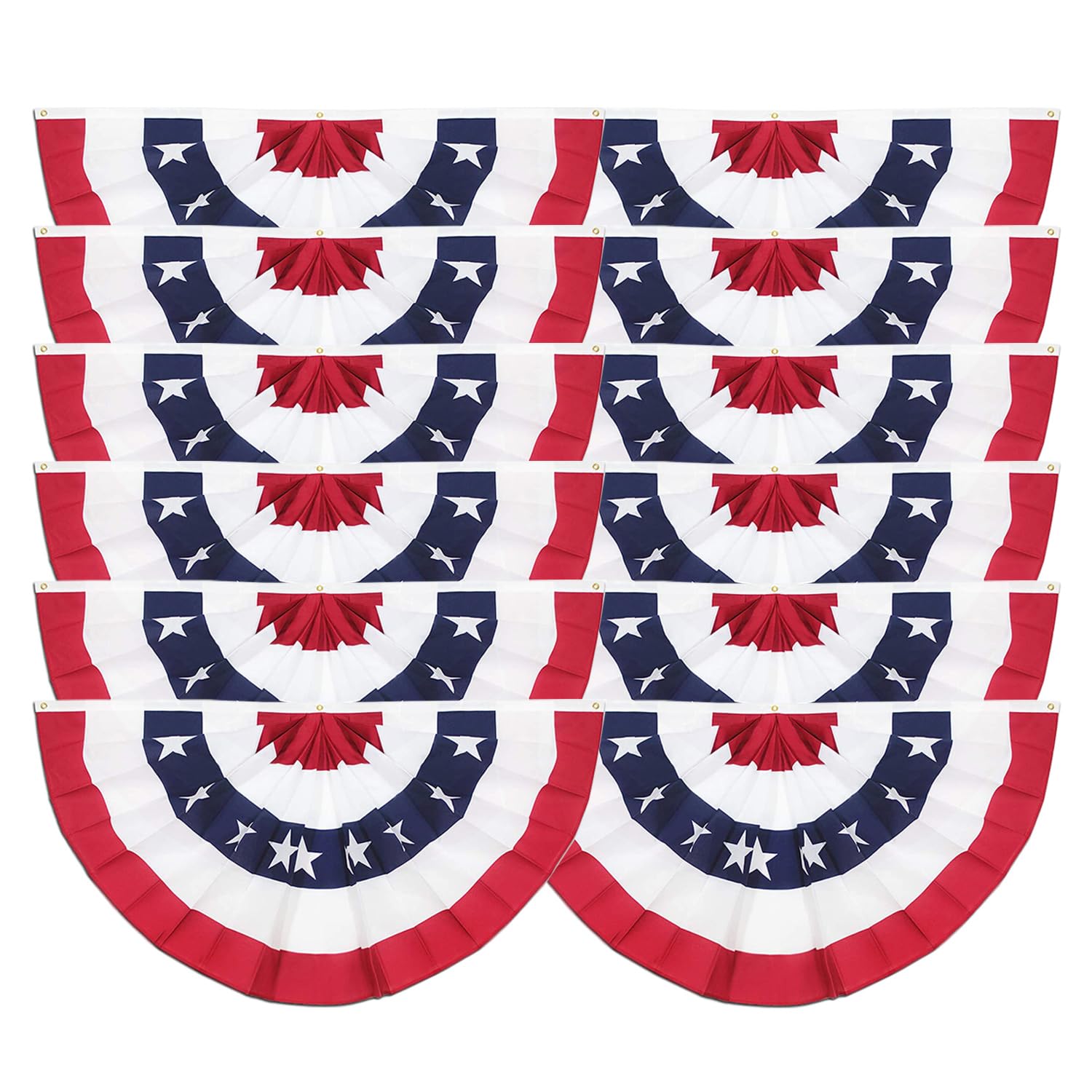 Photo 1 of 12 Pack USA Pleated Fan Flag, 1.5x3 Ft American US Flag Patriotic Bunting Stars and ?Stripes Banner with Canvas Header and Brass Grommets for 4th of July Memorial Day Indoor Outdoor Decoration