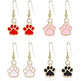 Just Follow 4 Pairs Alloy Lovely Cat Dog Paw Dangle Earrings Animal Pet Paw Print Earrings Jewelry Gift for Cat Dog Lover Mom and Women