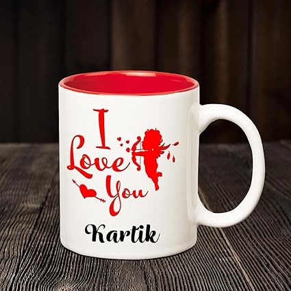 Buy Chanakya I Love You Kartik Romantic Inner Red Coffee Name Mug