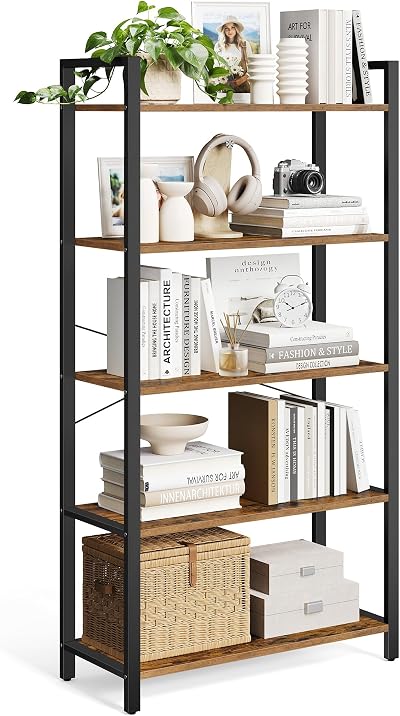VASAGLE 5-Tier Bookshelf 30 x 80 x 153 cm Industrial Rustic Brown Black