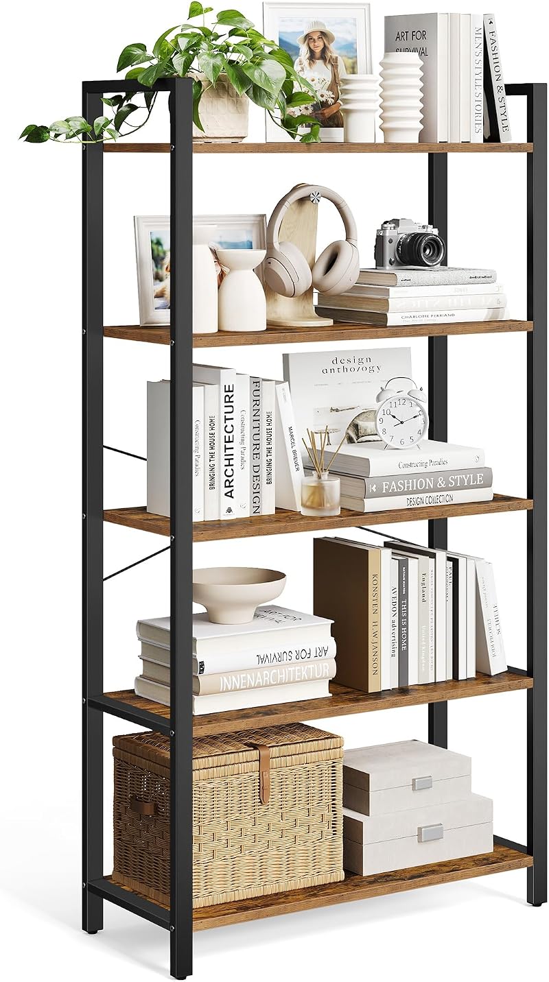 VASAGLE 5-Tier Bookshelf 30 x 80 x 153 cm Industrial Rustic Brown Black