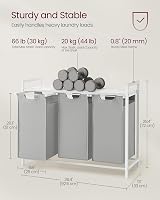 VASAGLE 3-Compartment Laundry Hamper with Shelf 120 L Dove Grey White view 5