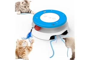 FOXYYDS Interactive Cat Toy, Automatic Cat Toy for Indoor Exercise, Suitable for All Breeds Kitties Toy with Track Ball, Bell, Feathers and Automatic Nylon String, 15 Minutes Smart Timing