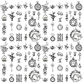 Youdiyla 44pcs Alloy Antique Silvery Easter Thanksgiving Series Alice Set Pendant Jewelry Making DIY Keychain Earrings Pendant Various Design Charms for Jewelry Making Bracelets Necklace (M77)