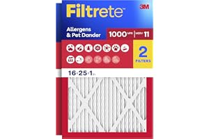 Filtrete 16x25x1 Air Filter, MERV 11, MPR 1000, Allergens & Pet Dander, 3-Month AC and Furnace Filters, Cleaner Air, Reliable Airflow, 2 HVAC Filters (Actual Size 15.68 x 24.68 x 0.81 in)