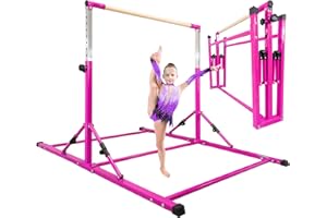 PreGymnastic Updated Gymnastic Bar, 6ft Portable Gymnastics bar, Safe Gymnastics Training Bar for Kids and Teenagers 3-18, Weight Limit 500 LBS, Adjustable 3'-5' Gymnastics kip Bar