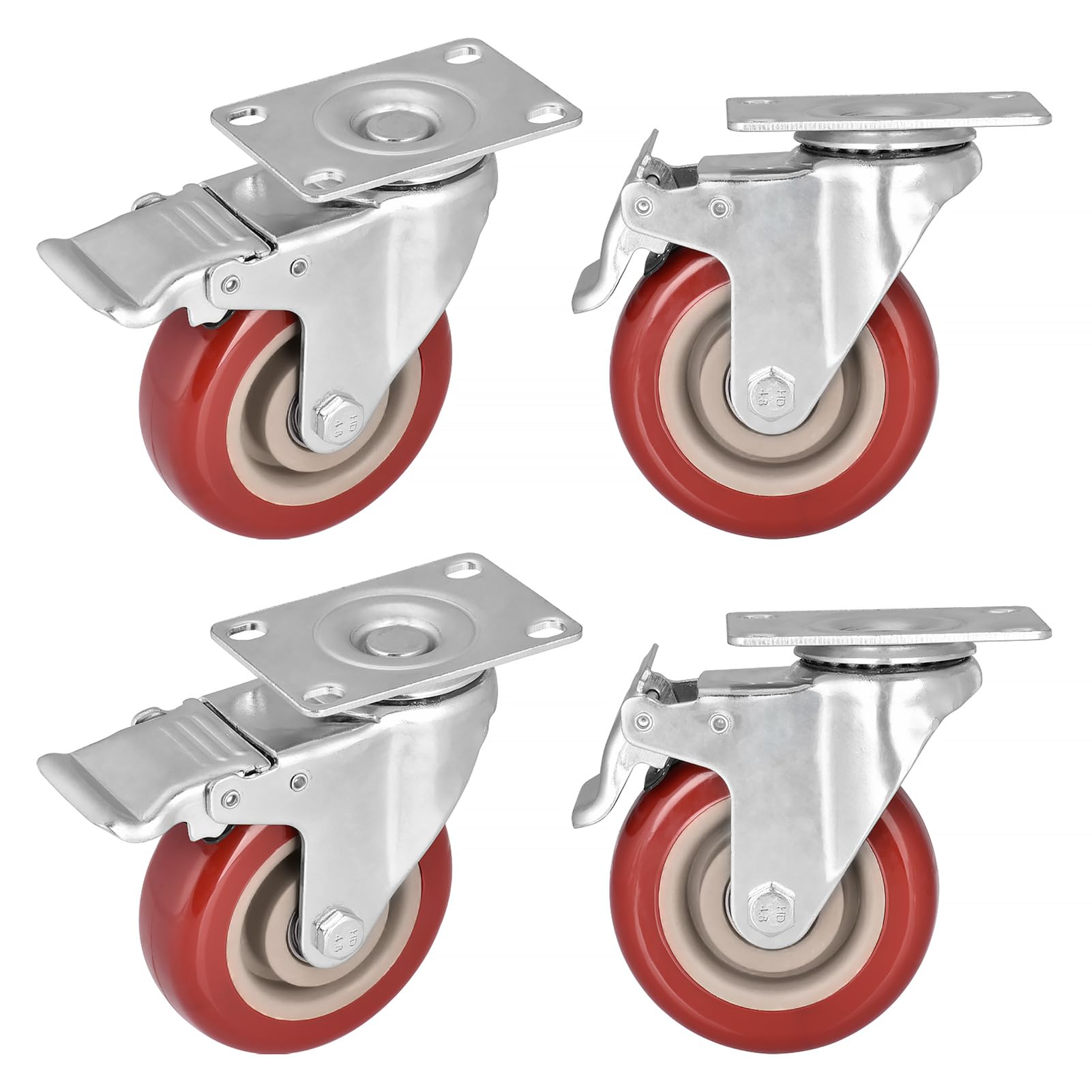 4'' Plate Caster Wheels with Safety Dual Locking Brakes and