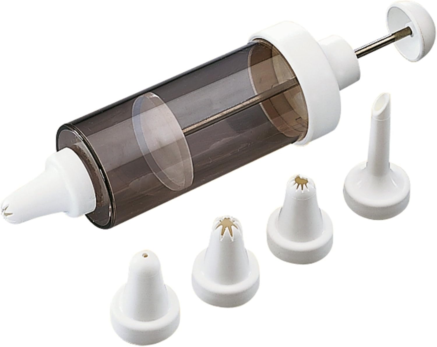 Kaiser Classic Garnierspritze mit 5 Tüllen, Gebäckpresse 200 ml, Churros Maker, Krapfenspritze, Sahnespritze, Tortenspritze mit transparentem Behälter