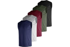 E-LIINJOYE Men's 5 Pack Dry Fit Quick Dry Tech Performance Sleeveless T Shirts Mesh Workout Gym Muscle Running Tank Tops
