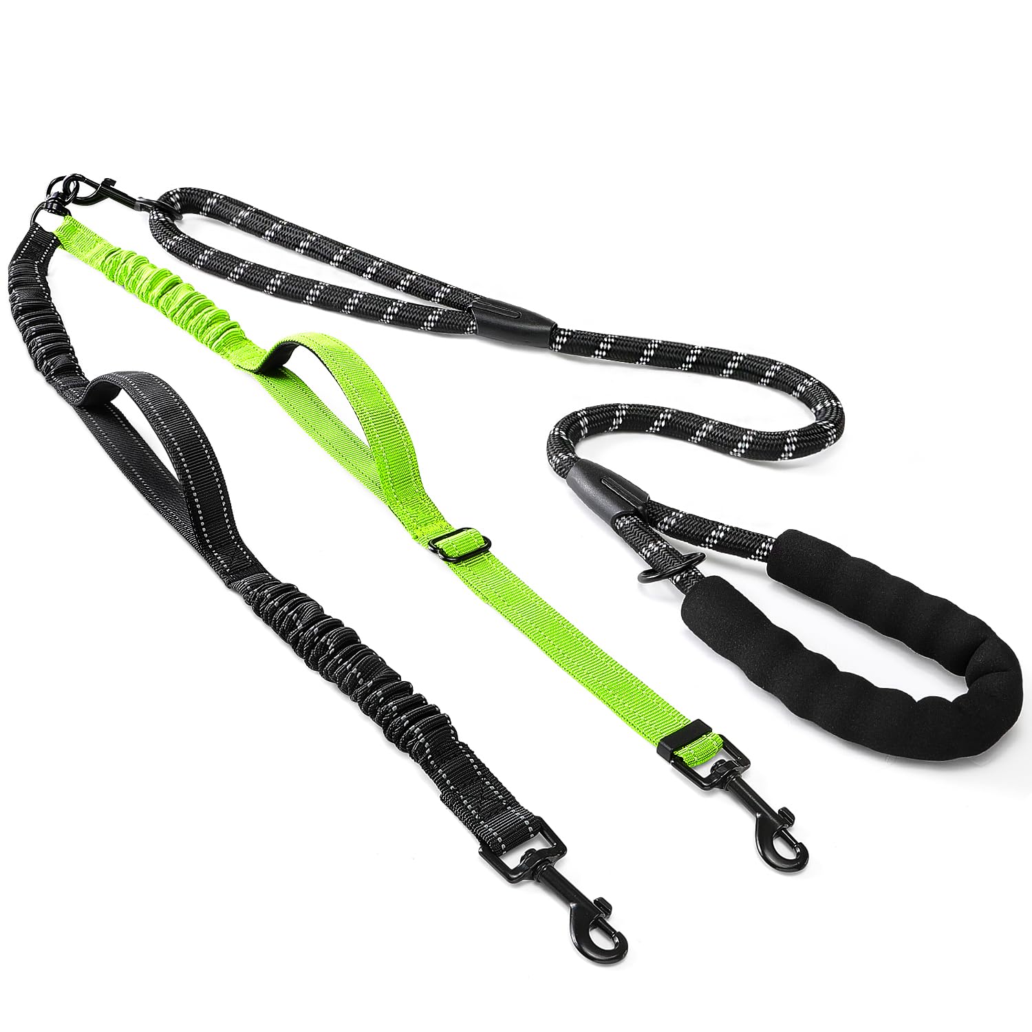 SlowTon Double Leash for Two Small Dogs, No Tangle 360° Swivel Dual Dog Leashes with 4 Handles, Super Lightweight For Puppy Under 20Lbs, Reflective Adjustable Strap and Shock Absorbing Bungee