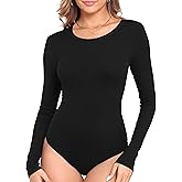 Roselux Womens Long Sleeve Stretch Crewneck Ribbed Knit Bodysuits T Shirt Body Suit Basic Tops