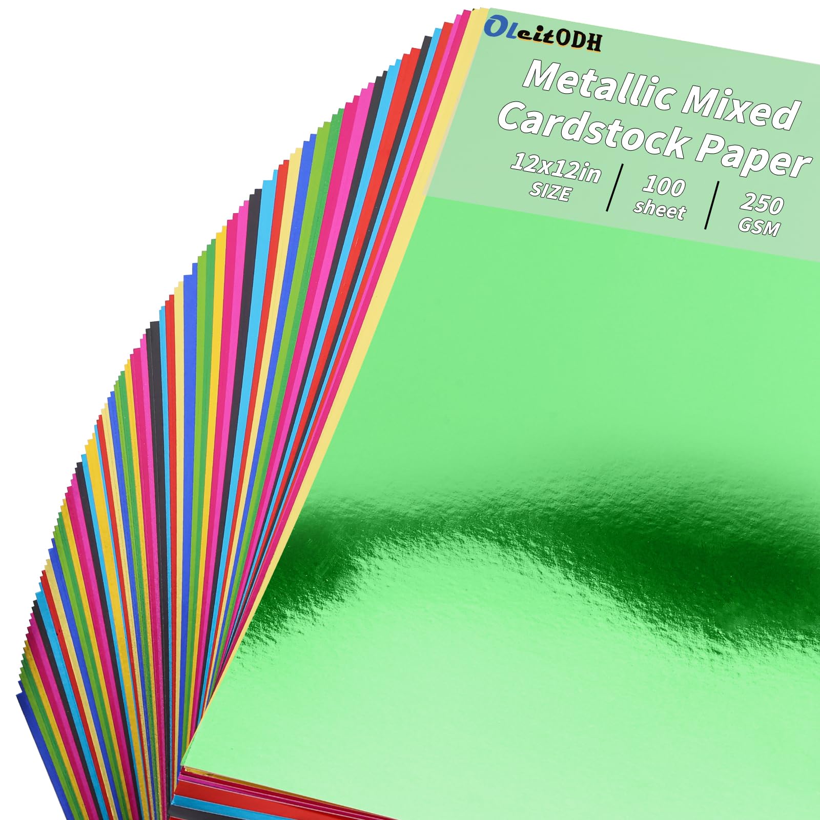 Photo 1 of 100 Sheets Metallic Mixed Cardstock Paper Bulk, Mixed Paper Foil Board12" x 12", Mirror Finish Surface, Assorted Mixed Glitter Paper 250gsm for Crafting Card Making Invitations Decorations
