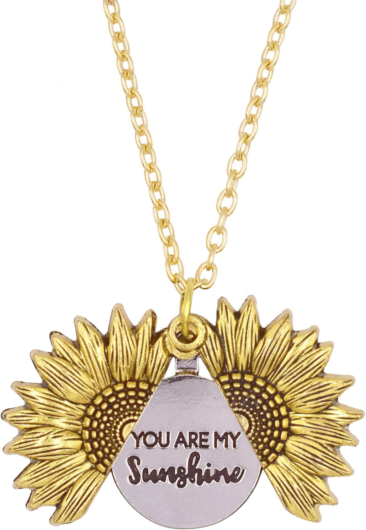 Sunflower Necklace You are My Sunshine Keep Going Inspirational Locket Necklace for Girls Women Boys