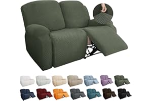 YEMYHOM 6 Pieces Stretch Loveseat Recliner Slipcover Jacquard Recliner Sofa Cover with Side Pocket Fitted Recliner Cover Couch Furniture Protector with Elastic Bottom (Medium, Army Green)