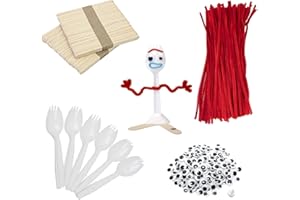 KAISHANE Fork Creativity Set, 100 Sets Forky DIY Creative Crafts Pack Plastic Sporks Red Pipe Cleaners Googly Eyes Popsicle Stick