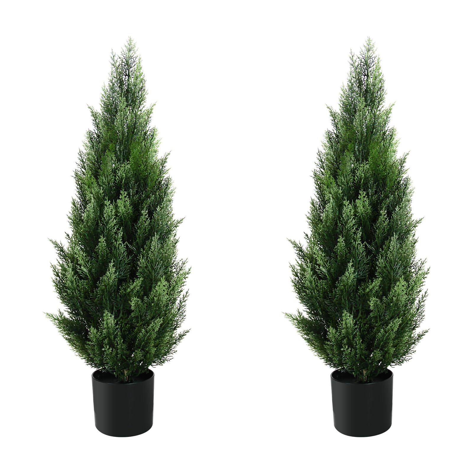 Photo 1 of Melli Welli 3FT Artificial Topiary Tree Beautiful Realistic Faux Cedar Pines Christmas Trees UV Rated Fake Shrubs for Front Porch Faux Plants Indoor and Outdoor Decor (2 Pack)