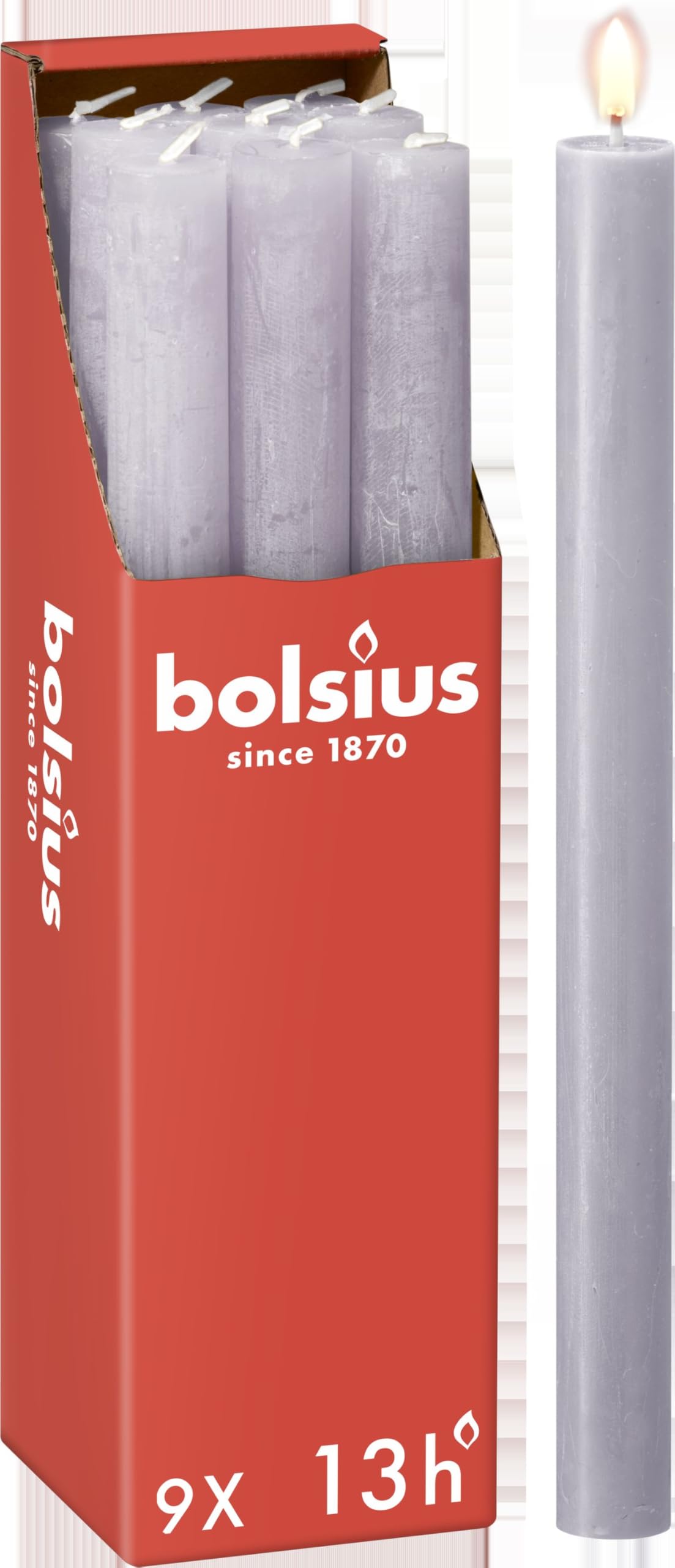 Bolsius Rustic Dinner Candles - Lavender - Pack of 9 - Long Burning Time of 13 Hours - Household Candle - Interior Decoration - Unscented - Includes Natural Vegan Wax - 27 x 2.3 cm โ image 1
