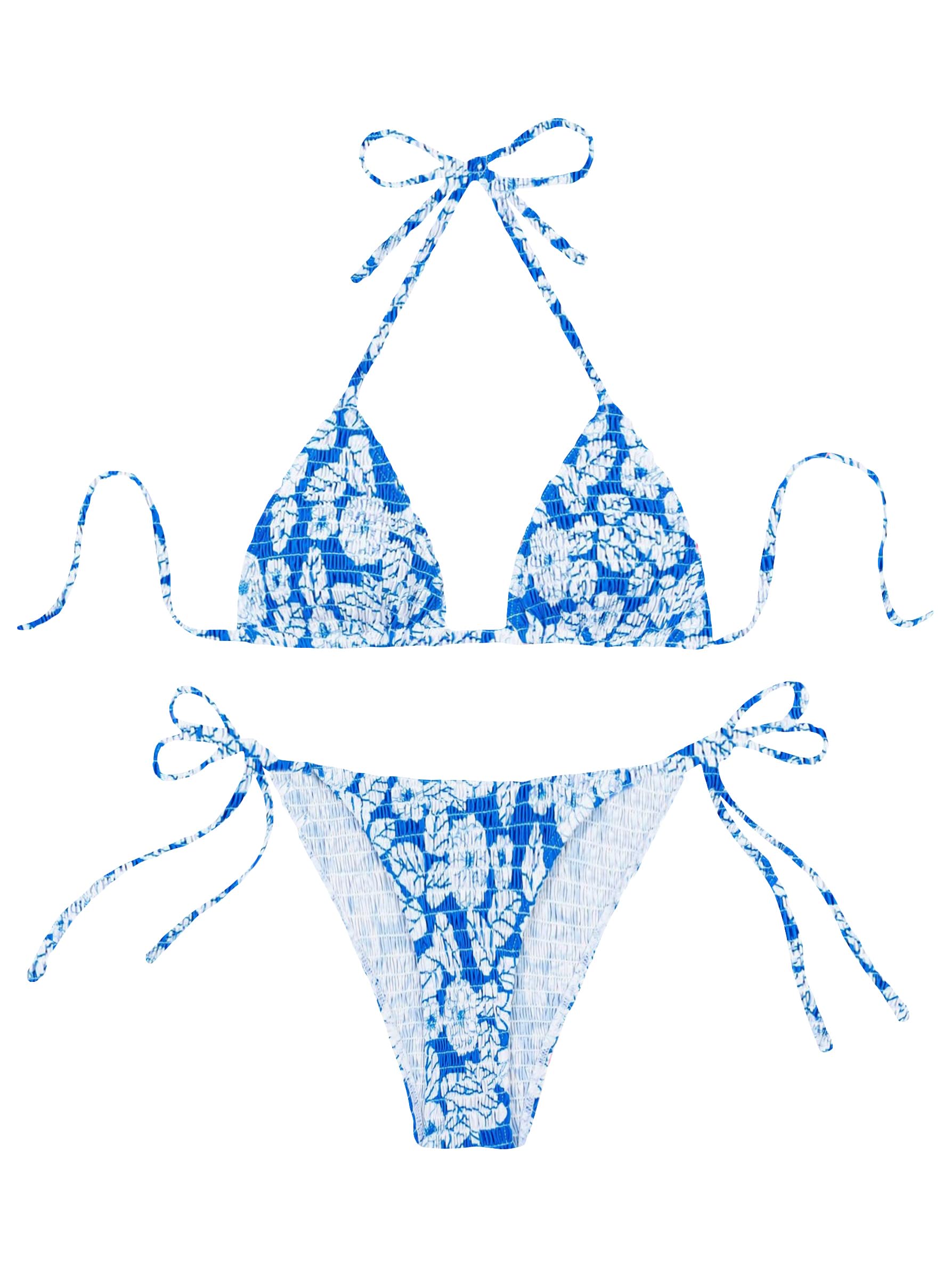Photo 1 of (M) MakeMeChic Women's Halter Triangle Thong Bikini Sets High Cut Swimsuit Bathing Suit Swimwear A-Blue M