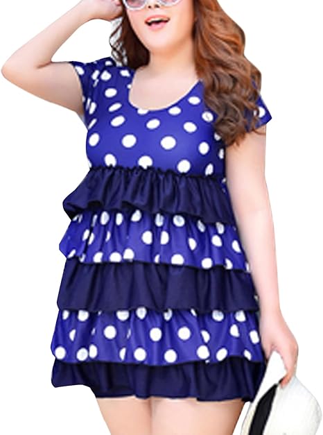 Amazon Buy The World レディース 水着 大きいサイズ ワンピース ぽっちゃり ゆったり 体型カバー ブルー 6xl ワンピース 通販