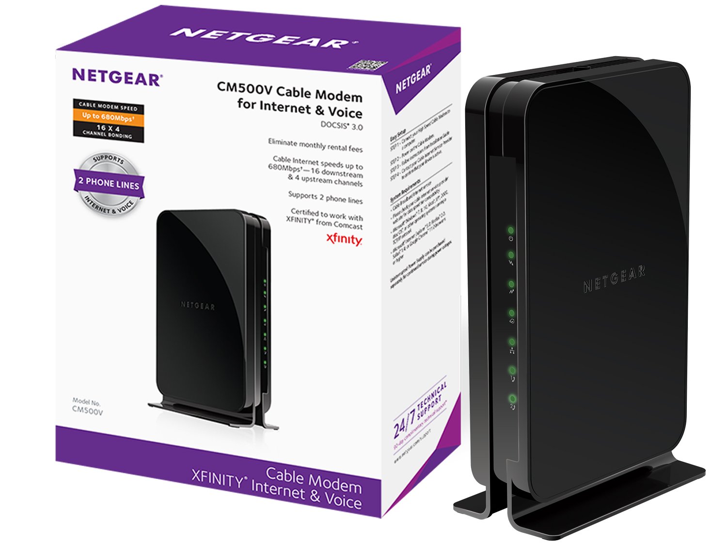 Amazon.com: NETGEAR CM500V (16x4) DOCSIS 3.0 Cable Modem with Telephone  Jack, Max download speeds of 680Mbps. Certified for Xfinity from Comcast:  Computers ...
