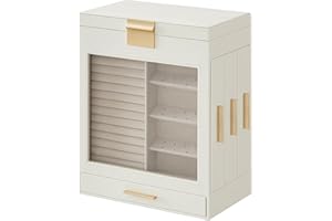 SONGMICS Jewelry Box, 5-Layer Jewelry Organizer, 6.1 x 10.3 x 12.6 Inches, Cloud White and Metallic Gold UJBC162W01