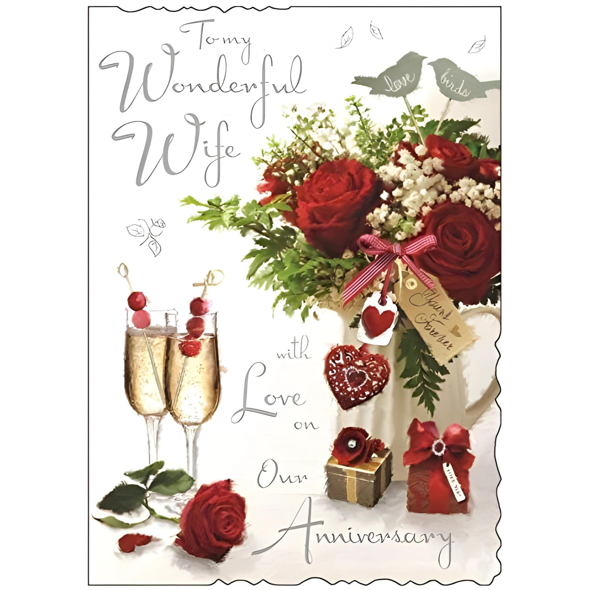 Large Wife Anniversary Card - (JJ-V122) - Love Birds - Velvet Range - Embossed, Foil and Flitter Finish