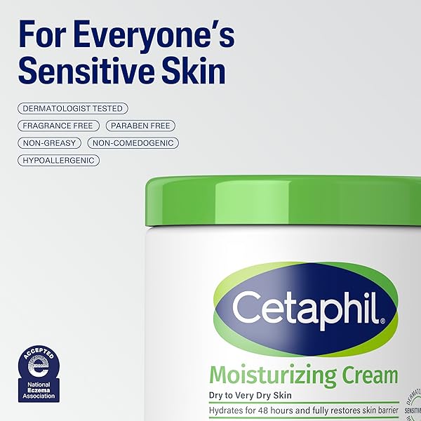 CETAPHIL FACE & BODY MOISTURIZER, HYDRATING MOISTURIZING CREAM FOR DRY TO VERY DRY, SENSITIVE SKIN, NEW 20 OZ, FRAGRANCE FREE, NON-COMEDOGENIC, NON-GREASY (PACKAGING MAY VARY)