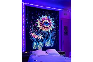 ADDWel Blacklight Sunflower Tapestry, Hippie Eye Tapestry Glow In The Dark, UV Reactive Black Light Upright Posters Wall Hanging for Bedroom Dorm Living Room Backdrop Decor