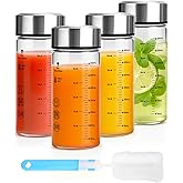 Luxfuel 12 oz Glass Juice Bottles with Lids - 4 Pack Wide Mouth Borosilicate Glass Water Bottles with Stainless Steel Lids for Juicing, Smoothies, Infused Water, Milk, Leakproof & Reusable, BPA-Free