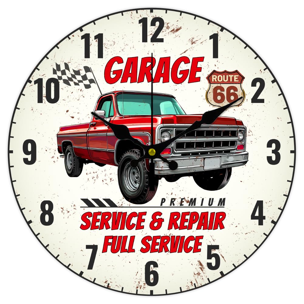 CHGCRAFT 12inch Car Wall Clock Pickup Truck Round en Silent Non Ticking Farmhouse for Office Home Bedroom Living Room Bathroom Kitchen Decor