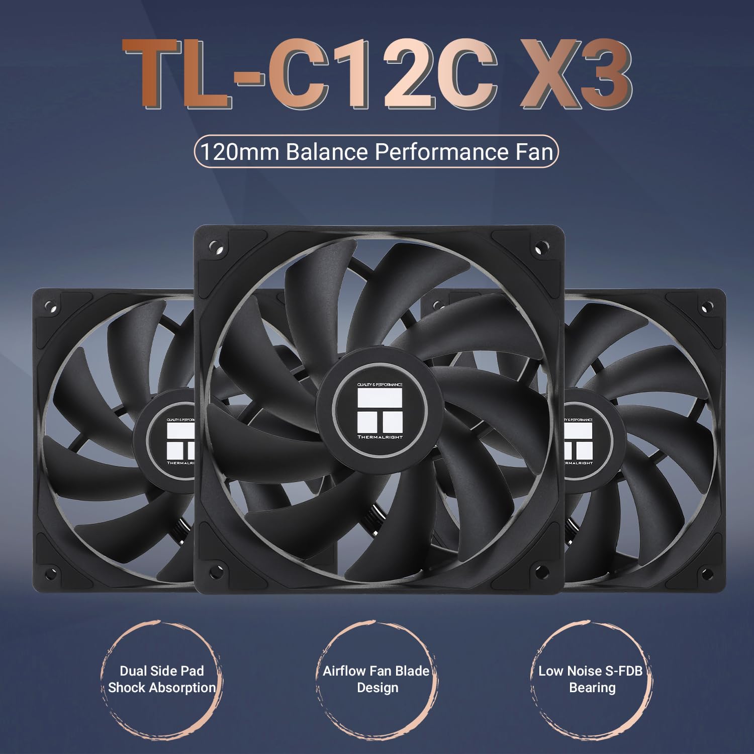 Thermalright TL-C12C X3 CPU Fan 120mm Case Cooler Fan, 4pin PWM Silent Computer Fan with S-FDB Bearing Included, up to 1550RPM Cooling （3 Quantities）