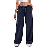 ATHMILE Women's Wide Leg Sweatpants High Waisted Baggy Interior Drawstring Joggers Straight Leg Sweat Pants with Pockets