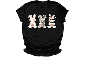 CEBOYEL Womens Easter Bunny Tshirt Tee Short Sleeve Tops Blouse Cute Leopard Graphic Shirts Funny Spring Shirts Clothes 2023