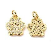 KitBeads 10pcs Cubic Zirconia Dog Paw Charms Real 18K Gold Plated Cute Animal Cat Foot Print Charms for Jewelry Making Bracelets Necklace Earrings Bulk