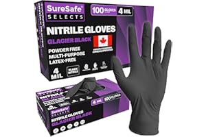 SURESAFE Nitrile Latex Free Disposable Gloves, 4 Mil Black Gloves, For Cooking, Mechanic, Gardening, Cleaning, Tattoo