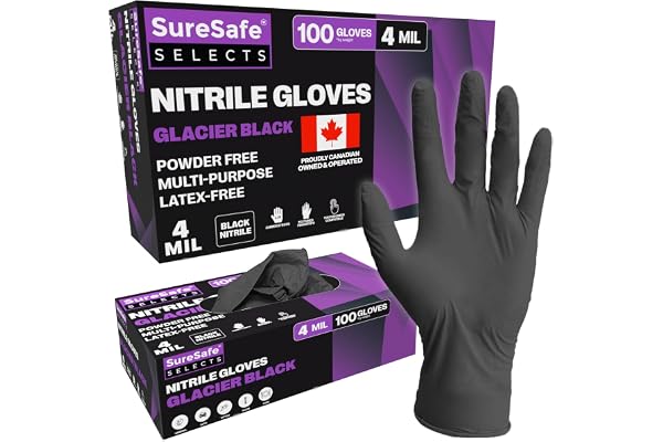 SURESAFE Nitrile Latex Free Disposable Gloves, 4 Mil Black Gloves, For Cooking, Mechanic, Gardening, Cleaning, Tattoo