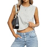 EasyGala Womens Cotton Loose Fit Crop Tank Tops Basic Crewneck Sleeveless Tee Casual Workout Summer Going Out Outfits